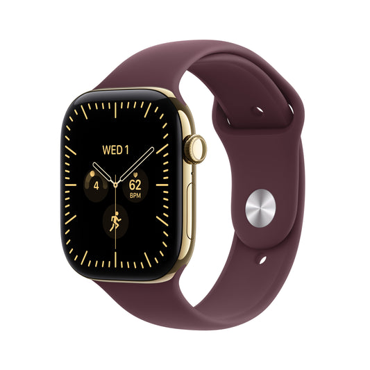 Apple Watch Series 12 GPS + Cellular 46mm Radiant Gold Titanium Case with Burgundy Sport Band - M/L