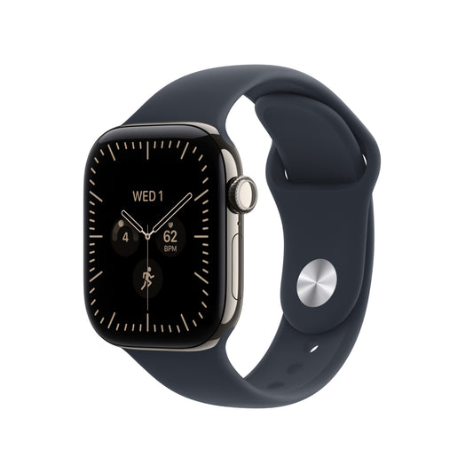 Apple Watch Series 12 GPS + Cellular 42mm Natural Titanium Case with Navy Blue Sport Band - S/M