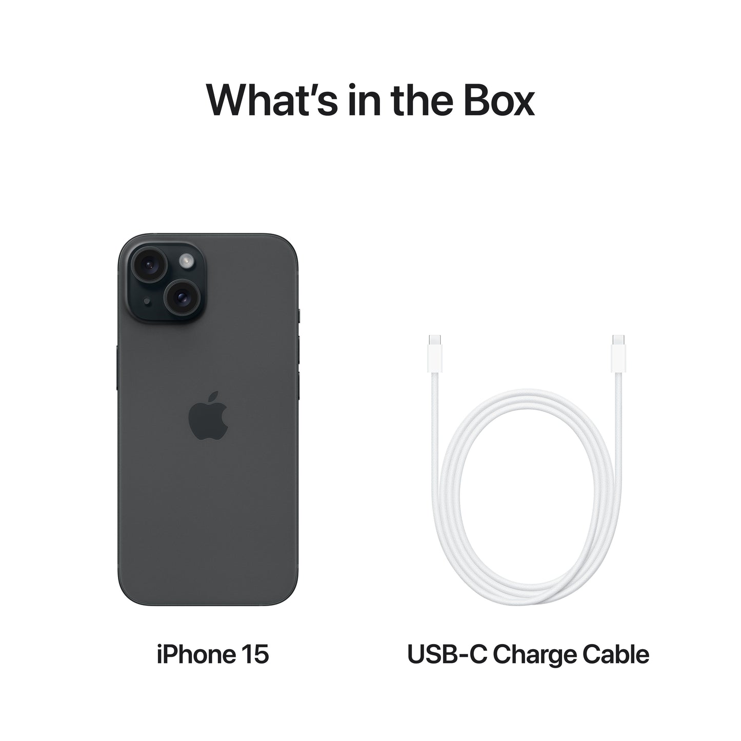 What’s in the Box. iPhone 15. USB-C Charge Cable.
