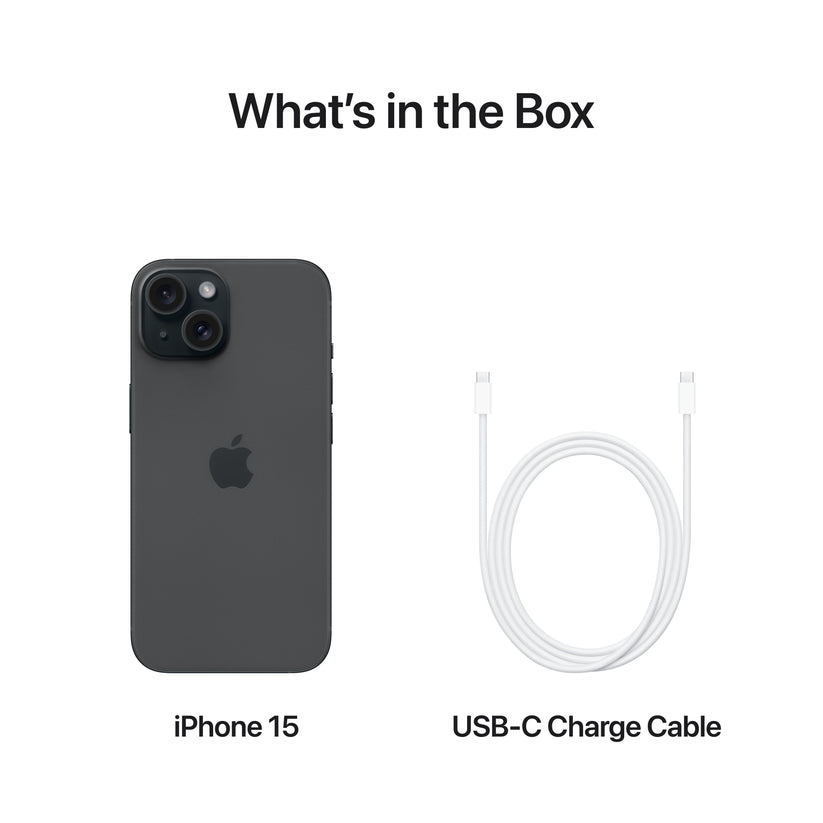 What’s in the Box. iPhone 15. USB-C Charge Cable.