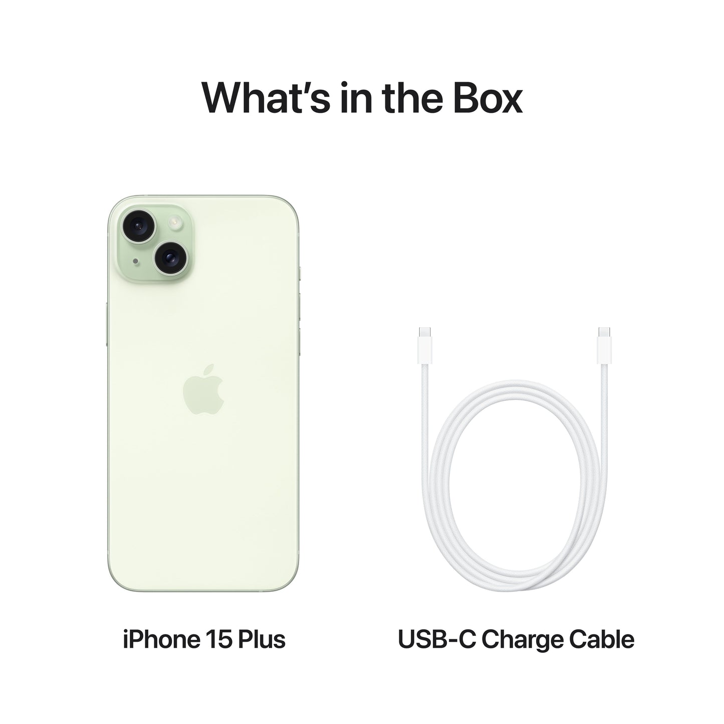 What’s in the Box. iPhone 15 Plus. USB-C Charge Cable.