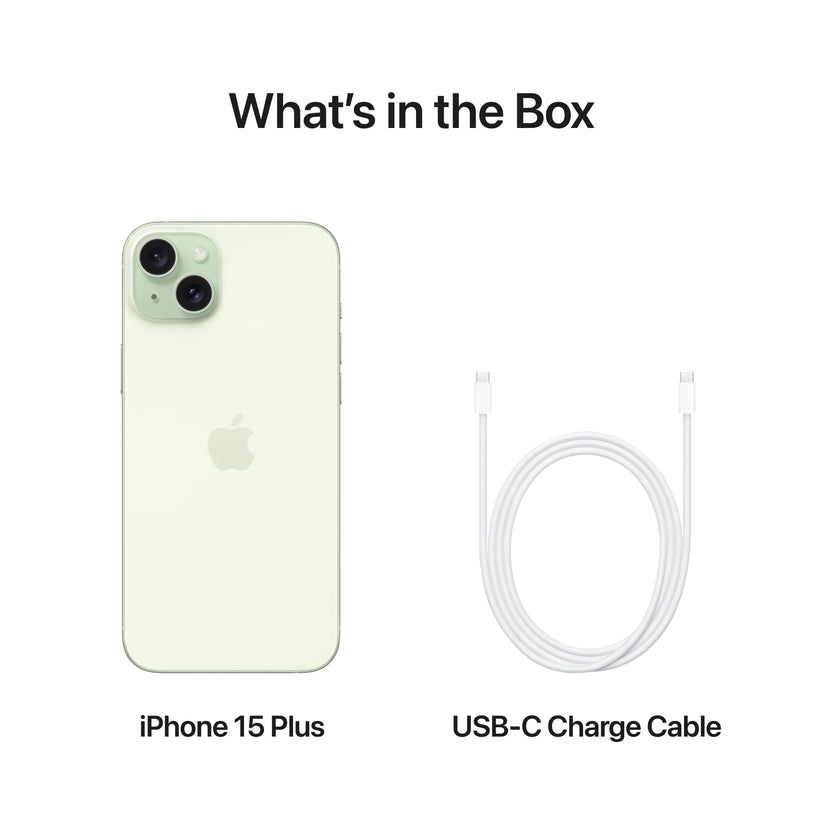 What’s in the Box. iPhone 15 Plus. USB-C Charge Cable.