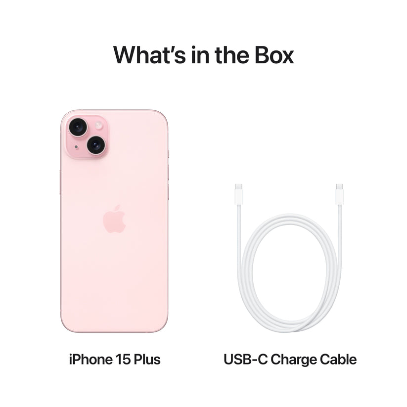 What’s in the Box. iPhone 15 Plus. USB-C Charge Cable.