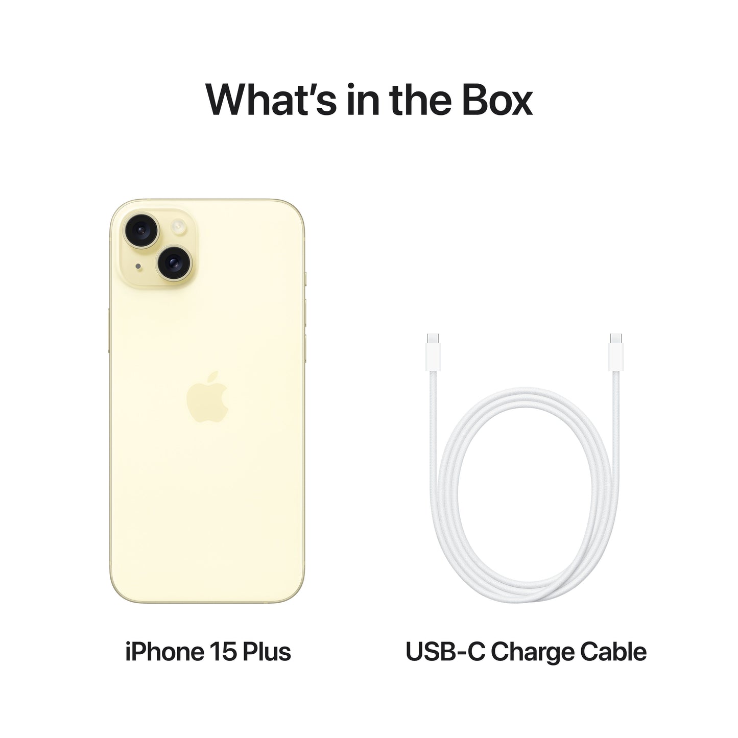 What’s in the Box. iPhone 15 Plus. USB-C Charge Cable.