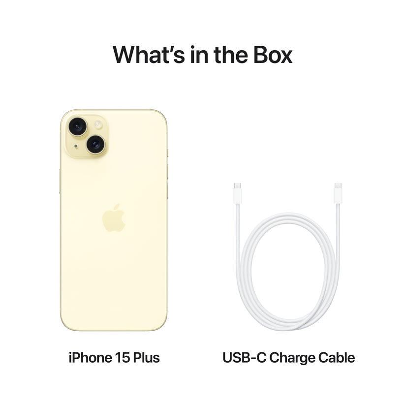 What’s in the Box. iPhone 15 Plus. USB-C Charge Cable.