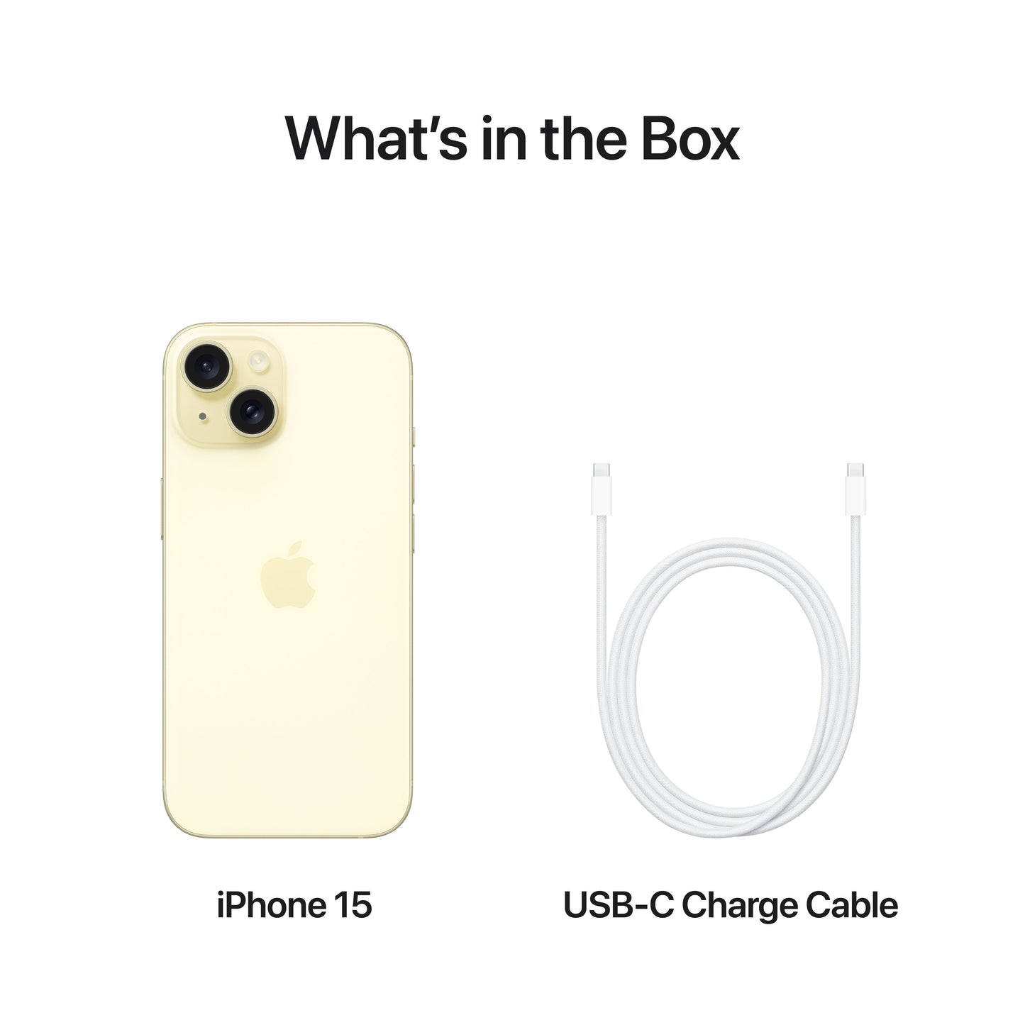 What’s in the Box. iPhone 15. USB-C Charge Cable.