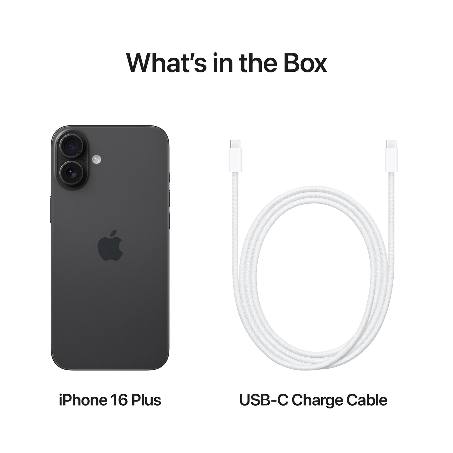 What’s in the Box. iPhone 16 Plus. USB-C Charge Cable.