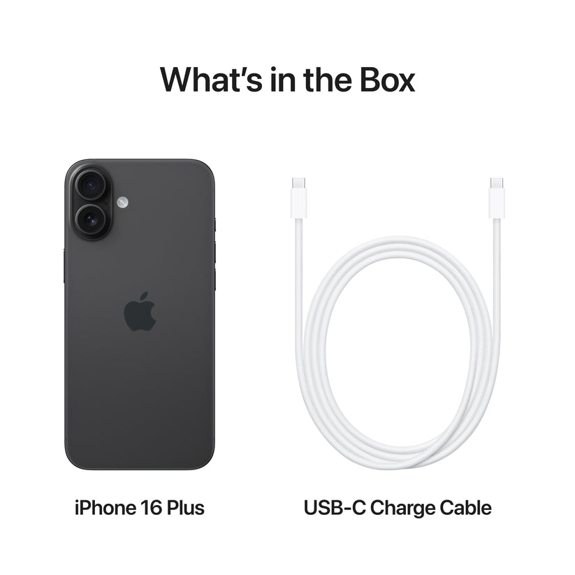 What’s in the Box. iPhone 16 Plus. USB-C Charge Cable.