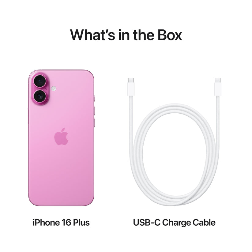 What’s in the Box. iPhone 16 Plus. USB-C Charge Cable.