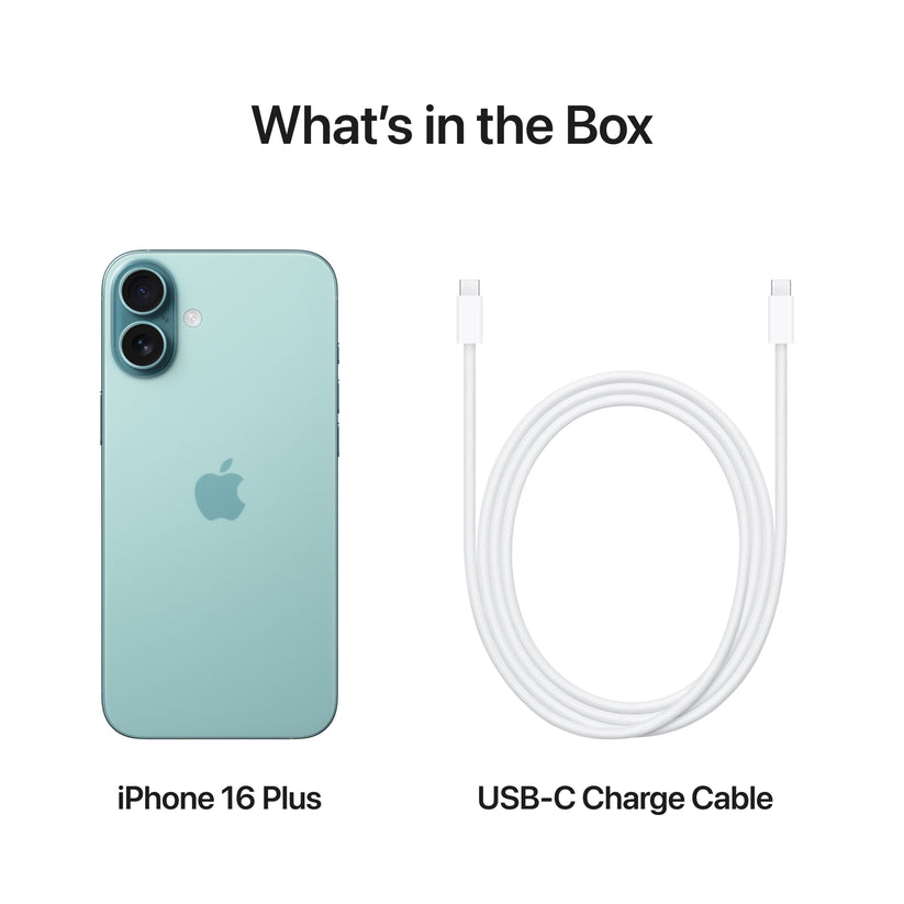 What’s in the Box. iPhone 16 Plus. USB-C Charge Cable.
