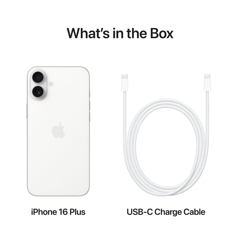 What’s in the Box. iPhone 16 Plus. USB-C Charge Cable.