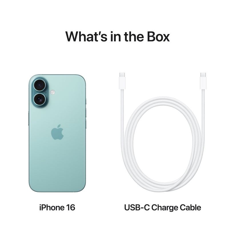 What’s in the Box. iPhone 16. USB-C Charge Cable.