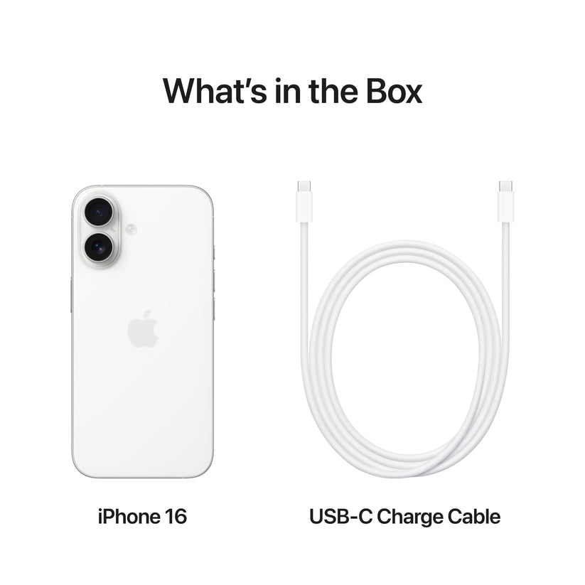 What’s in the Box. iPhone 16. USB-C Charge Cable.