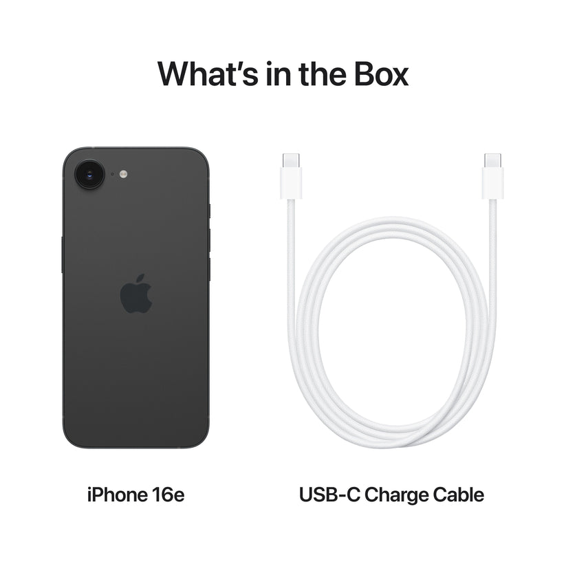 What’s in the Box. iPhone 16e. USB-C Charge Cable.