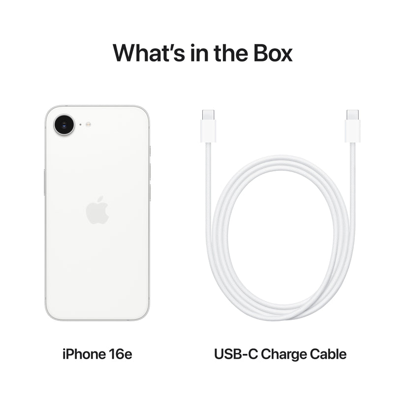 What’s in the Box. iPhone 16e. USB-C Charge Cable.