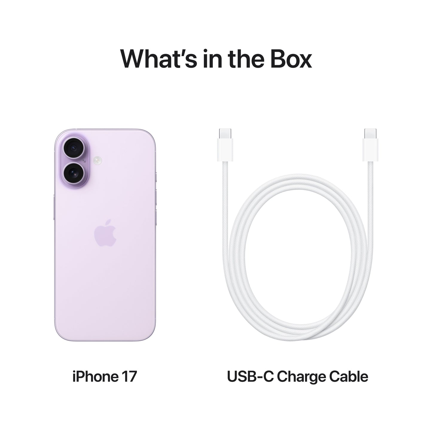 What’s in the Box. iPhone 17. USB-C Charge Cable.