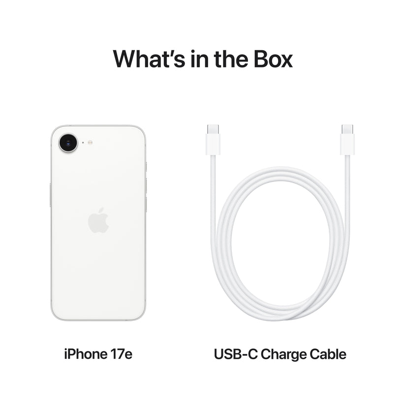 What’s in the Box. iPhone 17e. USB-C Charge Cable.