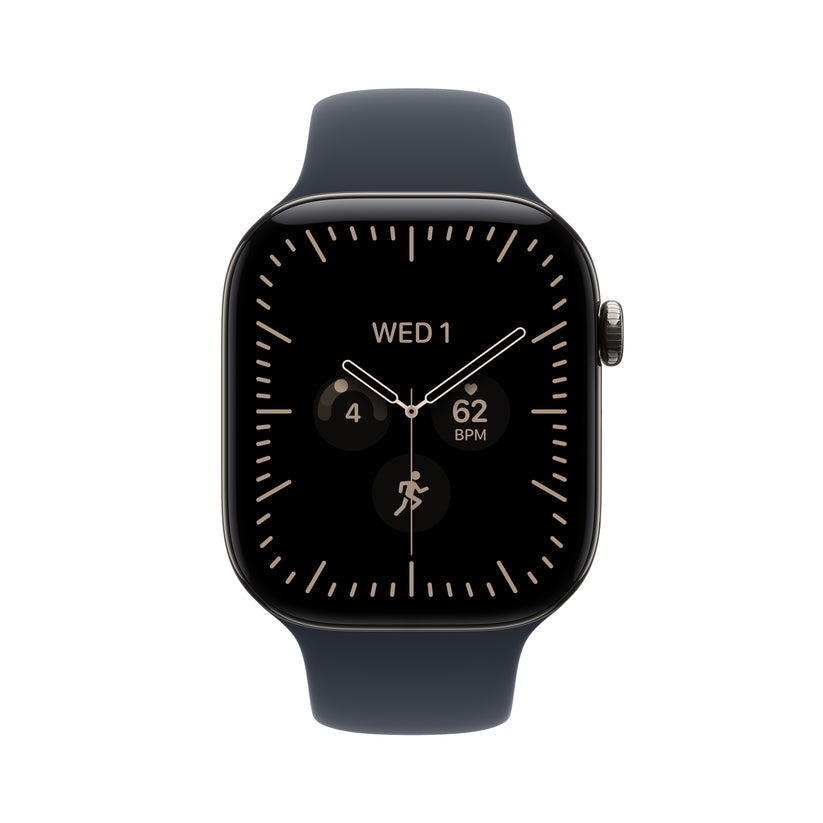 Apple Watch Series 12 GPS + Cellular 46mm Natural Titanium Case with Navy Blue Sport Band - M/L