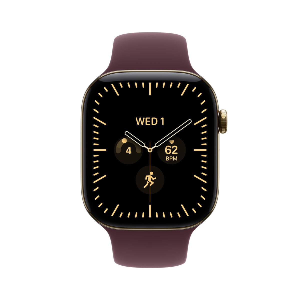 Apple Watch Series 12 GPS + Cellular 46mm Radiant Gold Titanium Case with Burgundy Sport Band - S/M