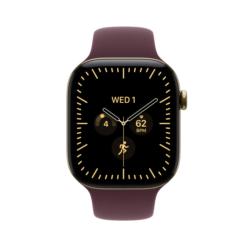 Apple Watch Series 12 GPS + Cellular 46mm Radiant Gold Titanium Case with Burgundy Sport Band - S/M