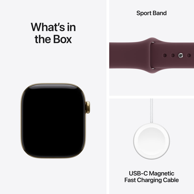 Apple Watch Series 12 GPS + Cellular 42mm Radiant Gold Titanium Case with Burgundy Sport Band - M/L