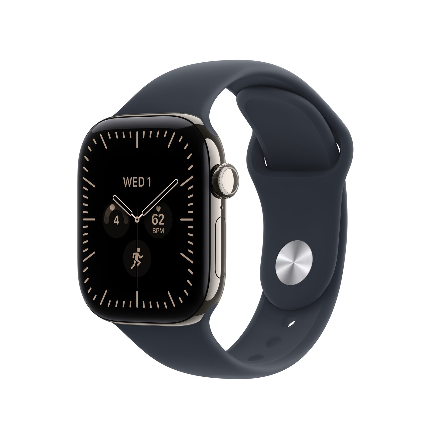 Apple Watch Series 12 GPS + Cellular 42mm Natural Titanium Case with Navy Blue Sport Band - M/L