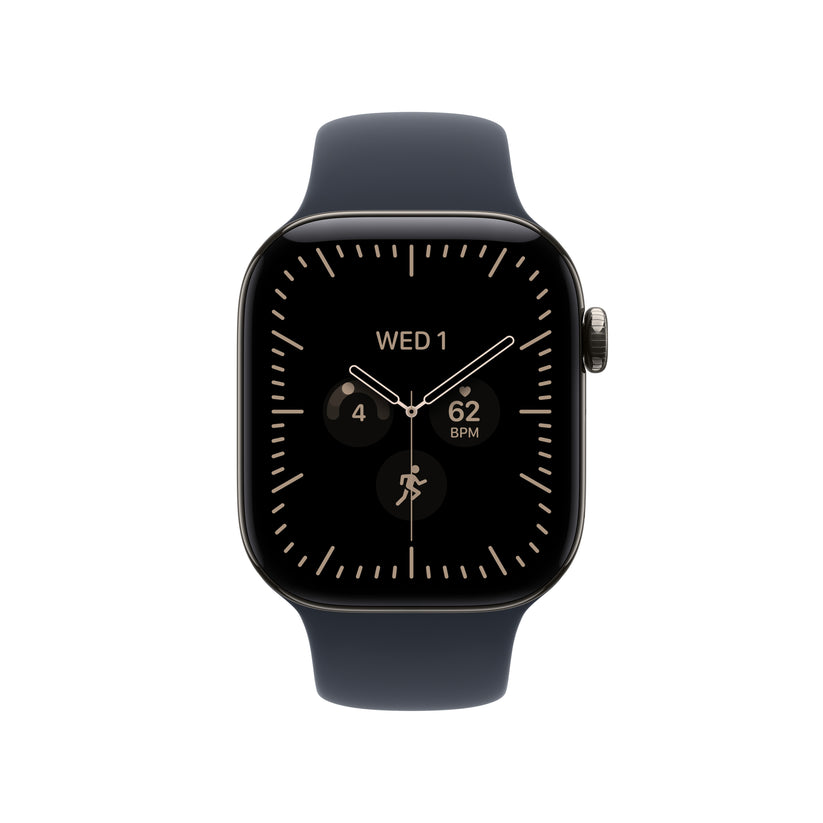 Apple Watch Series 12 GPS + Cellular 42mm Natural Titanium Case with Navy Blue Sport Band - S/M