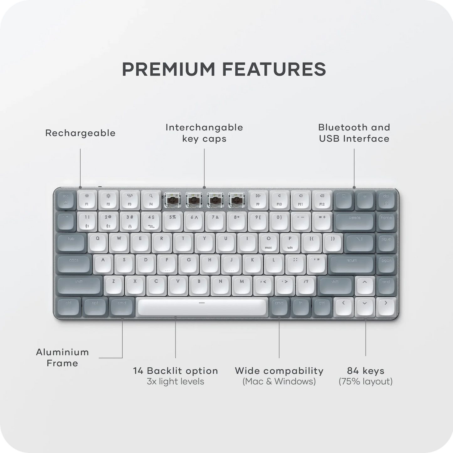 SATECHI SM1 SLIM MECHANICAL BACKLIT BLUETOOTH KEYBOARD HEBR