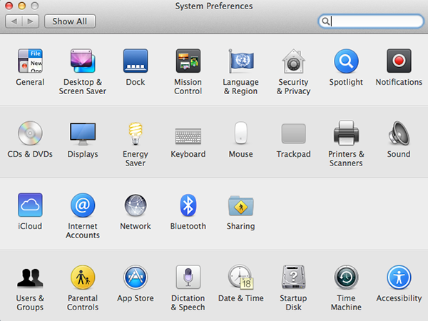 השימוש ב-System Preferences